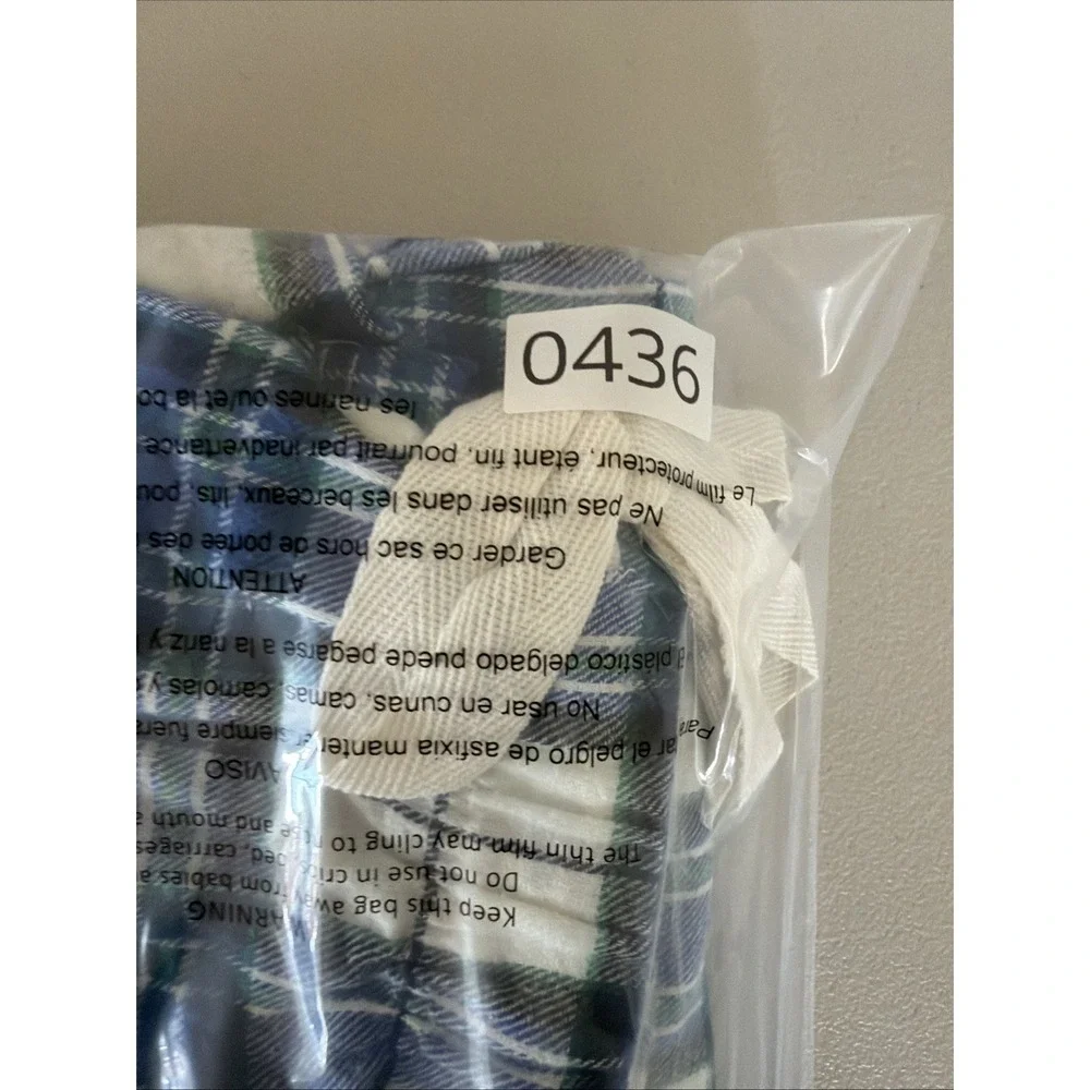 Unbranded Mens Size L Blue Green Plaid Flannel Pajama Pants Sleepwear Drawstring
